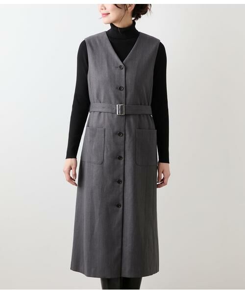 NEWYORKER L-SIZE / ニューヨーカー エルサイズ ミニ丈・ひざ丈ワンピース | デニム調メランジストライプ Vネックジャンパースカート | 詳細2