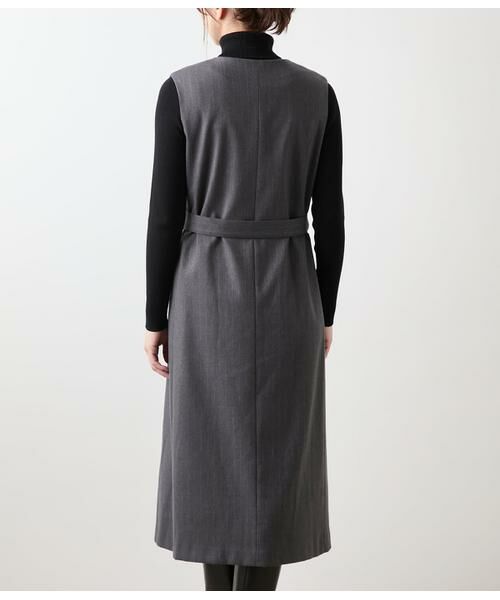 NEWYORKER L-SIZE / ニューヨーカー エルサイズ ミニ丈・ひざ丈ワンピース | デニム調メランジストライプ Vネックジャンパースカート | 詳細3