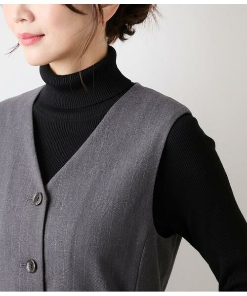 NEWYORKER L-SIZE / ニューヨーカー エルサイズ ミニ丈・ひざ丈ワンピース | デニム調メランジストライプ Vネックジャンパースカート | 詳細4