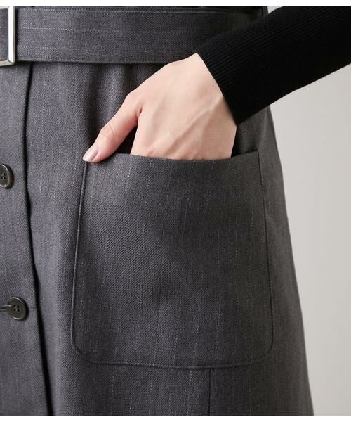 NEWYORKER L-SIZE / ニューヨーカー エルサイズ ミニ丈・ひざ丈ワンピース | デニム調メランジストライプ Vネックジャンパースカート | 詳細5