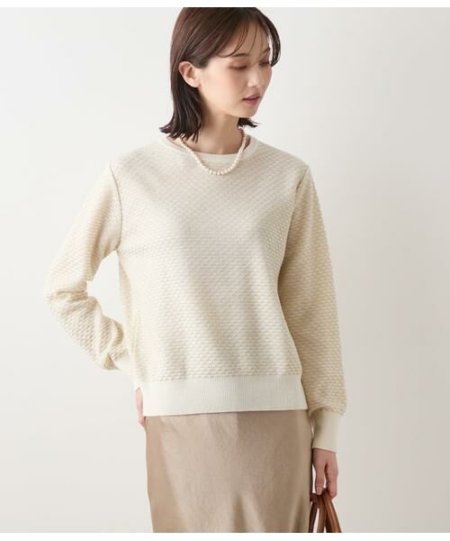 NEWYORKER L-SIZE / ニューヨーカー エルサイズ ニット・セーター | トライアングルラメ クルーネックニットプルオーバー(ホワイト)