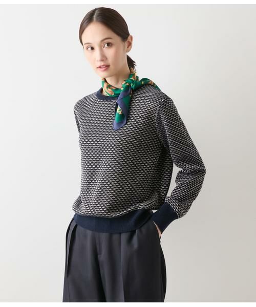 NEWYORKER L-SIZE / ニューヨーカー エルサイズ ニット・セーター | トライアングルラメ クルーネックニットプルオーバー(ネイビー)