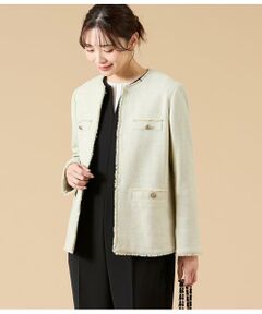 NEWYORKER L-SIZE / ニューヨーカー エルサイズ テーラードジャケット | ソフトミックスツィード ノーカラージャケット