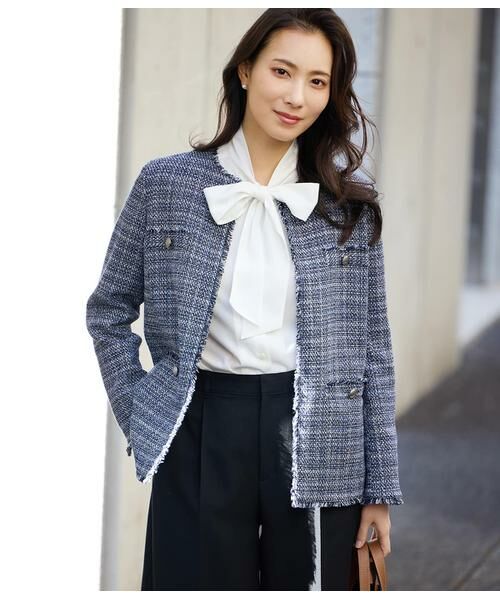 NEWYORKER L-SIZE / ニューヨーカー エルサイズ テーラードジャケット | ソフトミックスツィード ノーカラージャケット | 詳細14