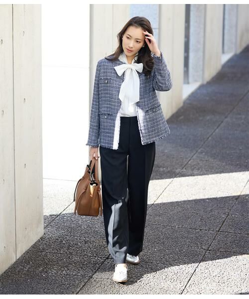 NEWYORKER L-SIZE / ニューヨーカー エルサイズ テーラードジャケット | ソフトミックスツィード ノーカラージャケット | 詳細15