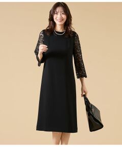 NEWYORKER L-SIZE / ニューヨーカー エルサイズ ミニ丈・ひざ丈ワンピース | サテン&ラッセルレース コンビワンピース