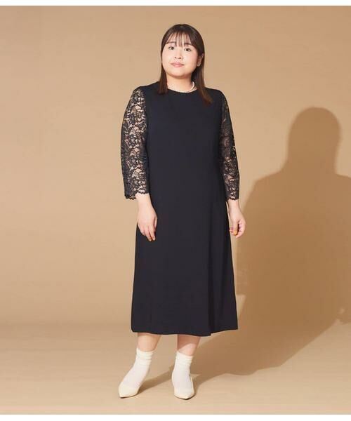 NEWYORKER L-SIZE / ニューヨーカー エルサイズ ミニ丈・ひざ丈ワンピース | サテン&ラッセルレース コンビワンピース | 詳細16