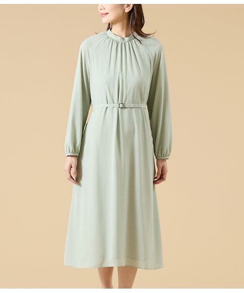 NEWYORKER L-SIZE / ニューヨーカー エルサイズ ミニ丈・ひざ丈ワンピース | ジオメトリックプリント スタンドギャザーワンピース | 詳細1