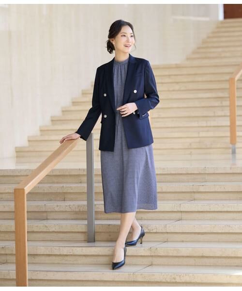 NEWYORKER L-SIZE / ニューヨーカー エルサイズ ミニ丈・ひざ丈ワンピース | ジオメトリックプリント スタンドギャザーワンピース | 詳細18