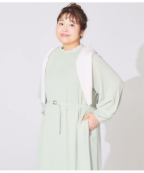 NEWYORKER L-SIZE / ニューヨーカー エルサイズ ミニ丈・ひざ丈ワンピース | ジオメトリックプリント スタンドギャザーワンピース | 詳細19