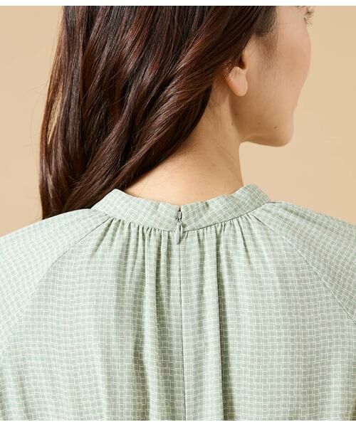 NEWYORKER L-SIZE / ニューヨーカー エルサイズ ミニ丈・ひざ丈ワンピース | ジオメトリックプリント スタンドギャザーワンピース | 詳細6