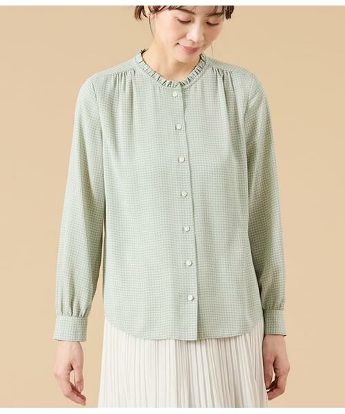 NEWYORKER L-SIZE / ニューヨーカー エルサイズ シャツ・ブラウス | ジオメトリックプリント スタンドフリルブラウス | 詳細1