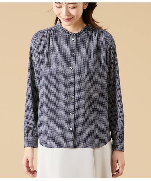 NEWYORKER L-SIZE / ニューヨーカー エルサイズ シャツ・ブラウス | ジオメトリックプリント スタンドフリルブラウス | 詳細6