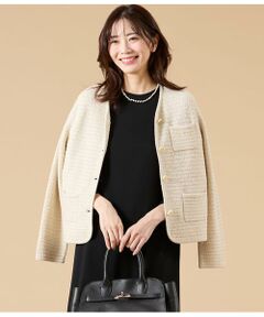 NEWYORKER L-SIZE / ニューヨーカー エルサイズ ニット・セーター | ツィーディーラメ ノーカラーニットジャケット