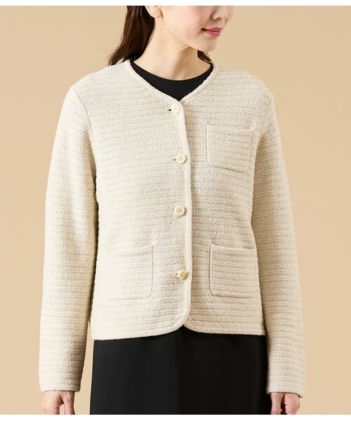 NEWYORKER L-SIZE / ニューヨーカー エルサイズ ニット・セーター | ツィーディーラメ ノーカラーニットジャケット | 詳細1