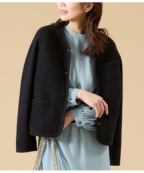 NEWYORKER L-SIZE / ニューヨーカー エルサイズ ニット・セーター | ツィーディーラメ ノーカラーニットジャケット | 詳細8