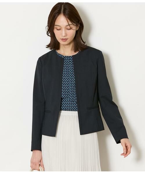 NEWYORKER L-SIZE / ニューヨーカー エルサイズ テーラードジャケット | ウールピンヘッド 1ホックノーカラージャケット(ネイビー)