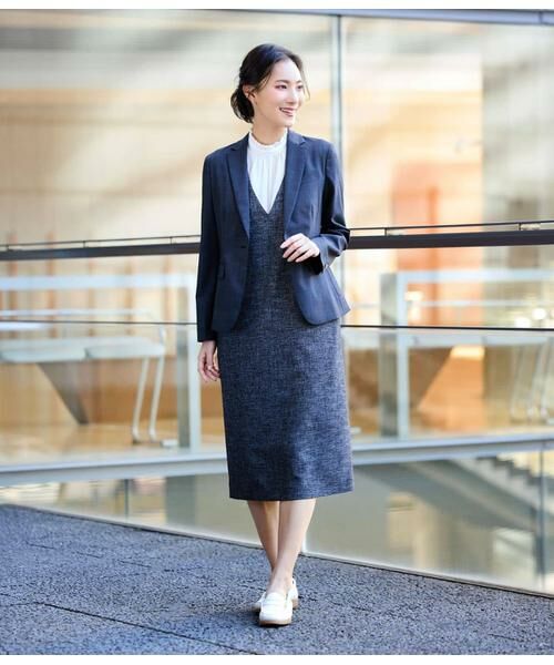 NEWYORKER L-SIZE / ニューヨーカー エルサイズ ミニ丈・ひざ丈ワンピース | ソフトブッチャー Vネックジャンパースカート | 詳細17