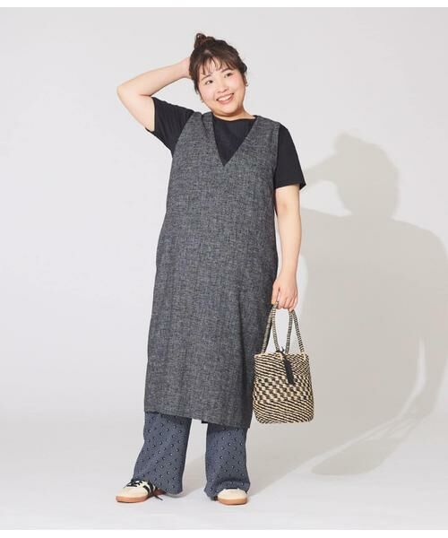 NEWYORKER L-SIZE / ニューヨーカー エルサイズ ミニ丈・ひざ丈ワンピース | ソフトブッチャー Vネックジャンパースカート | 詳細18