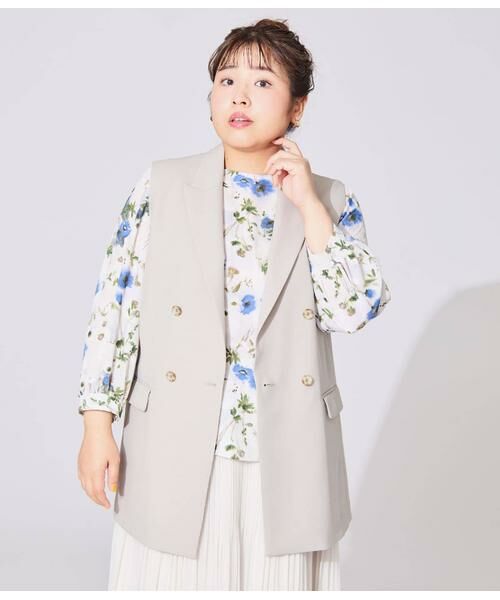 NEWYORKER L-SIZE / ニューヨーカー エルサイズ シャツ・ブラウス | ルミナスフラワープリント 8分袖シャーリングブラウス | 詳細13