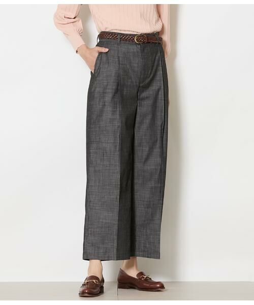 NEWYORKER L-SIZE / ニューヨーカー エルサイズ チノ・ワークパンツ | スラブシャンブレー タックワイドパンツ（ブラック）