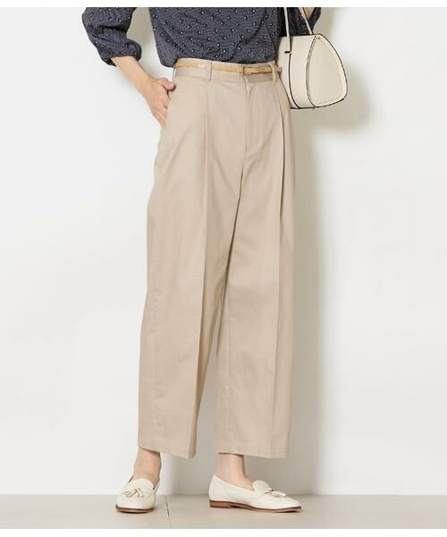NEWYORKER L-SIZE / ニューヨーカー エルサイズ チノ・ワークパンツ | スラブシャンブレー タックワイドパンツ（ベージュ）