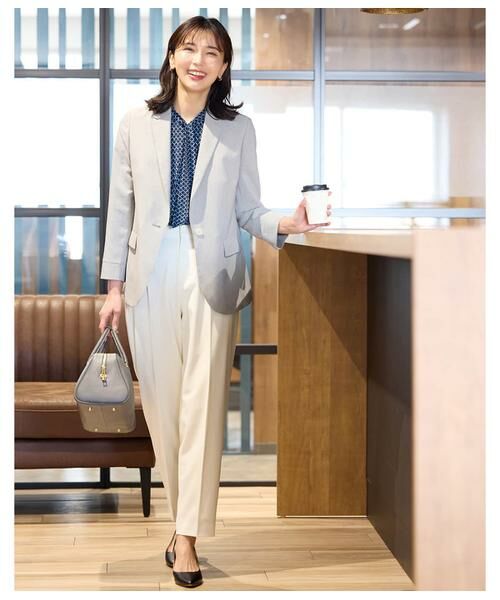 NEWYORKER L-SIZE / ニューヨーカー エルサイズ スラックス・ドレスパンツ | ストレッチツイル ワンタック1タックテーパードパンツ(ホワイト) | 詳細15