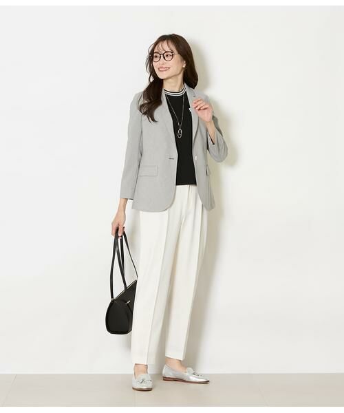 NEWYORKER L-SIZE / ニューヨーカー エルサイズ スラックス・ドレスパンツ | ストレッチツイル ワンタック1タックテーパードパンツ(ホワイト) | 詳細9