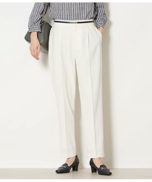 NEWYORKER L-SIZE / ニューヨーカー エルサイズ スラックス・ドレスパンツ | ストレッチツイル ワンタック1タックテーパードパンツ(ホワイト)（ホワイト）