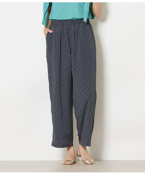 NEWYORKER L-SIZE / ニューヨーカー エルサイズ チノ・ワークパンツ | ダイヤドットプリント イージーワイドパンツ（ネイビー）