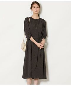 NEWYORKER L-SIZE / ニューヨーカー エルサイズ ミニ丈・ひざ丈ワンピース | ダイヤドットプリント ベルト付きギャザーワンピース
