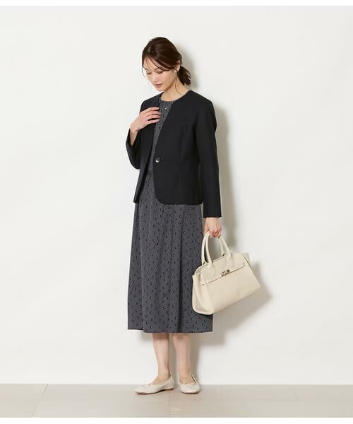 NEWYORKER L-SIZE / ニューヨーカー エルサイズ ミニ丈・ひざ丈ワンピース | ダイヤドットプリント ベルト付きギャザーワンピース | 詳細10