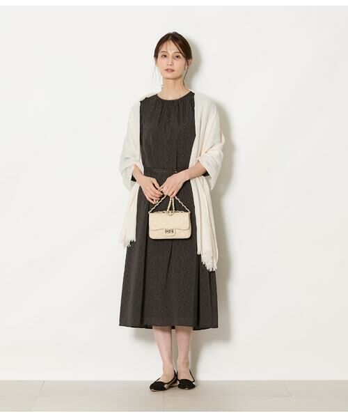 NEWYORKER L-SIZE / ニューヨーカー エルサイズ ミニ丈・ひざ丈ワンピース | ダイヤドットプリント ベルト付きギャザーワンピース | 詳細14