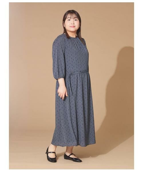 NEWYORKER L-SIZE / ニューヨーカー エルサイズ ミニ丈・ひざ丈ワンピース | ダイヤドットプリント ベルト付きギャザーワンピース | 詳細16