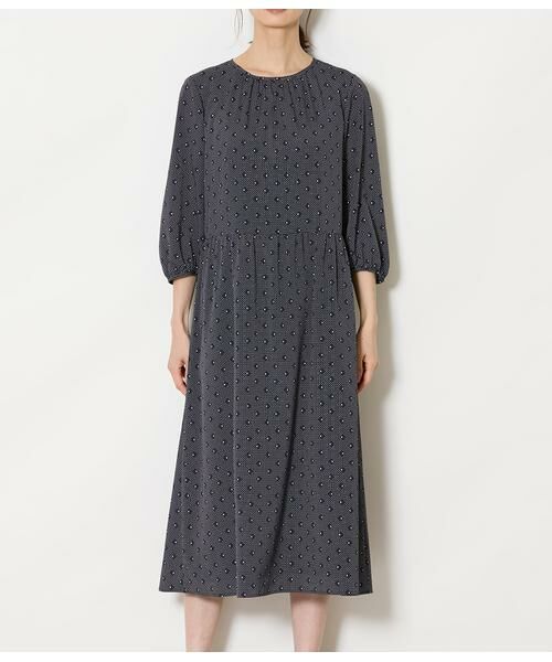 NEWYORKER L-SIZE / ニューヨーカー エルサイズ ミニ丈・ひざ丈ワンピース | ダイヤドットプリント ベルト付きギャザーワンピース | 詳細2