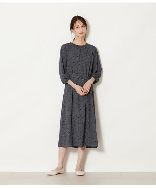 NEWYORKER L-SIZE / ニューヨーカー エルサイズ ミニ丈・ひざ丈ワンピース | ダイヤドットプリント ベルト付きギャザーワンピース | 詳細9