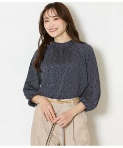 NEWYORKER L-SIZE / ニューヨーカー エルサイズ シャツ・ブラウス | ダイヤドットプリント スタンドネックギャザーブラウス