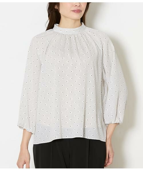 NEWYORKER L-SIZE / ニューヨーカー エルサイズ シャツ・ブラウス | ダイヤドットプリント スタンドネックギャザーブラウス | 詳細7
