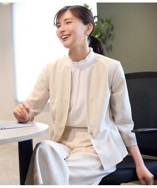 NEWYORKER L-SIZE / ニューヨーカー エルサイズ シャツ・ブラウス | ミニドットデシン スタンドフリル半袖ブラウス | 詳細16