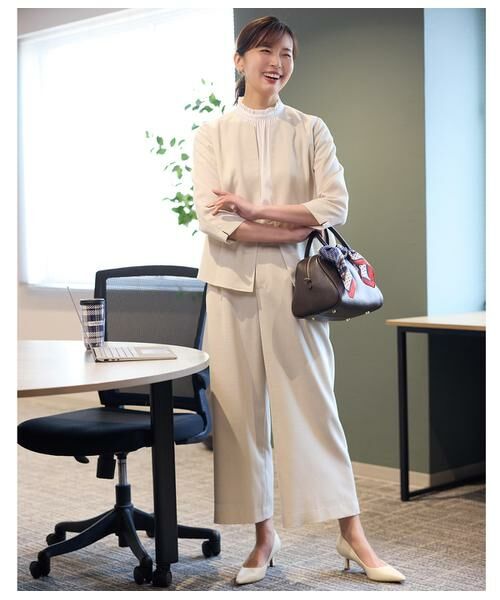 NEWYORKER L-SIZE / ニューヨーカー エルサイズ シャツ・ブラウス | ミニドットデシン スタンドフリル半袖ブラウス | 詳細17