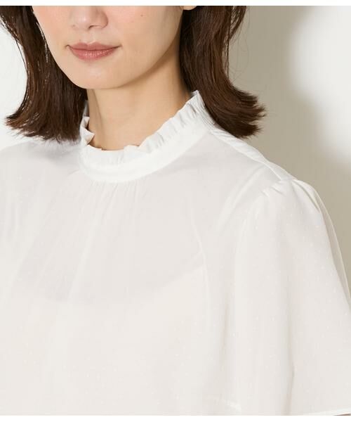 NEWYORKER L-SIZE / ニューヨーカー エルサイズ シャツ・ブラウス | ミニドットデシン スタンドフリル半袖ブラウス | 詳細3