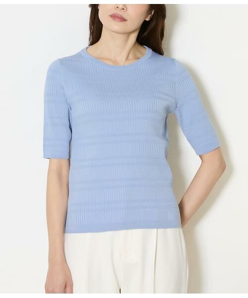 NEWYORKER L-SIZE / ニューヨーカー エルサイズ ニット・セーター | セルロースポリエステル リブクルーネック5分袖プルオーバー | 詳細1