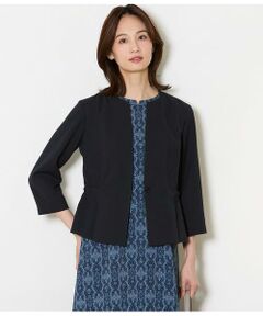 NEWYORKER L-SIZE / ニューヨーカー エルサイズ テーラードジャケット | リネンライクドライブレンド ノーカラーブラウスジャケット