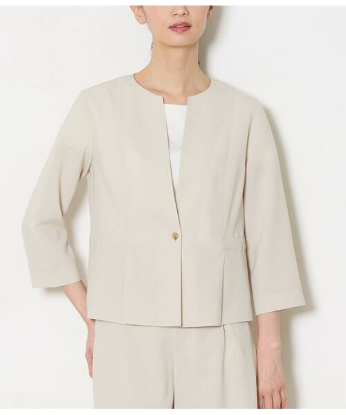 NEWYORKER L-SIZE / ニューヨーカー エルサイズ テーラードジャケット | リネンライクドライブレンド ノーカラーブラウスジャケット | 詳細1