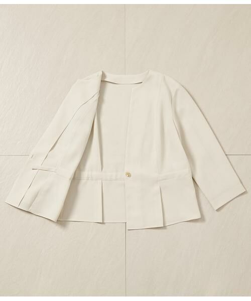 NEWYORKER L-SIZE / ニューヨーカー エルサイズ テーラードジャケット | リネンライクドライブレンド ノーカラーブラウスジャケット | 詳細5