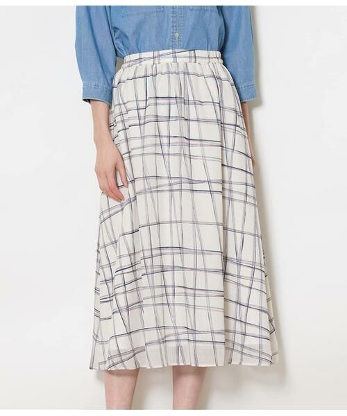 NEWYORKER L-SIZE / ニューヨーカー エルサイズ ミニ・ひざ丈スカート | シアースウィングチェック ゴムギャザースカート | 詳細1