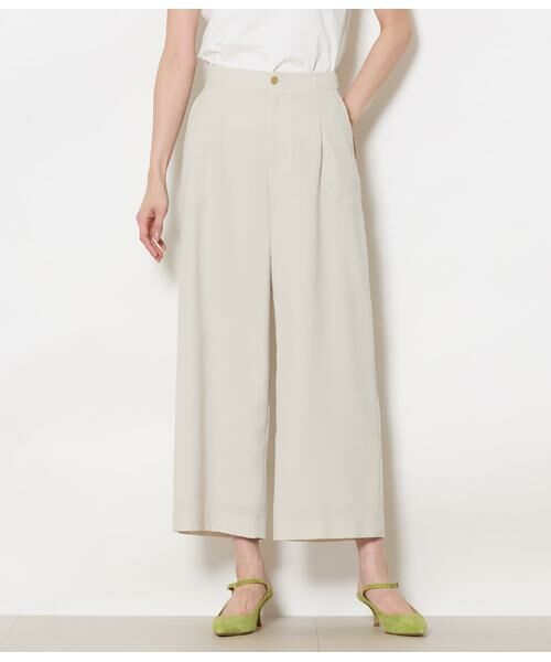 NEWYORKER L-SIZE / ニューヨーカー エルサイズ その他パンツ | リネンライクドライブレンド タックワイドパンツ(ベージュ) | 詳細1