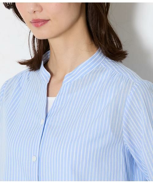 NEWYORKER L-SIZE / ニューヨーカー エルサイズ シャツ・ブラウス | コットンリネンカラミストライプ 7分袖スキッパーシャツ | 詳細3