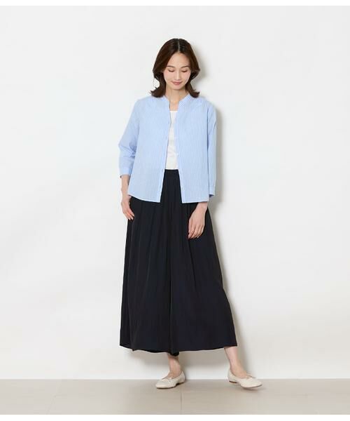 NEWYORKER L-SIZE / ニューヨーカー エルサイズ シャツ・ブラウス | コットンリネンカラミストライプ 7分袖スキッパーシャツ | 詳細6