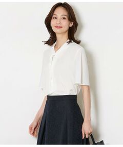 NEWYORKER L-SIZE / ニューヨーカー エルサイズ シャツ・ブラウス | ソフトジョーゼット フレア5分袖ボウタイブラウス